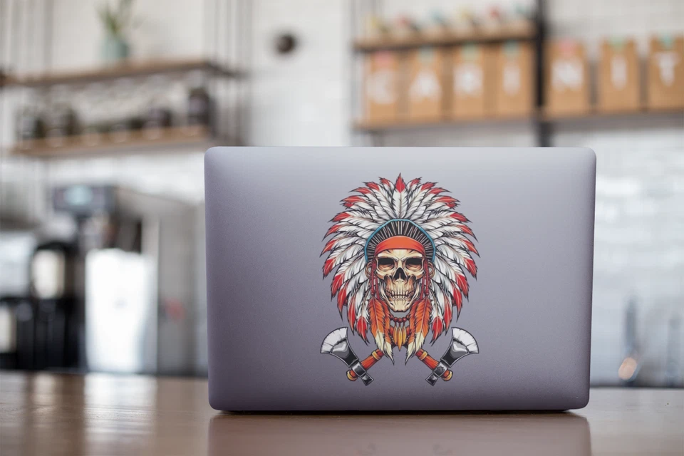 НОВАЯ виниловая наклейка на окно автомобиля ИНДИЙСКОГО вождя ЧЕРЕПА для ноутбука грузовика - Изображение 2 из 4