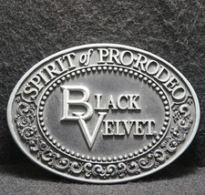 WJ11146 VINTAGE 1979  BLACK VELVET  SPIRIT OF PRO RODEO BOOZE MENS BELT BUCKLE