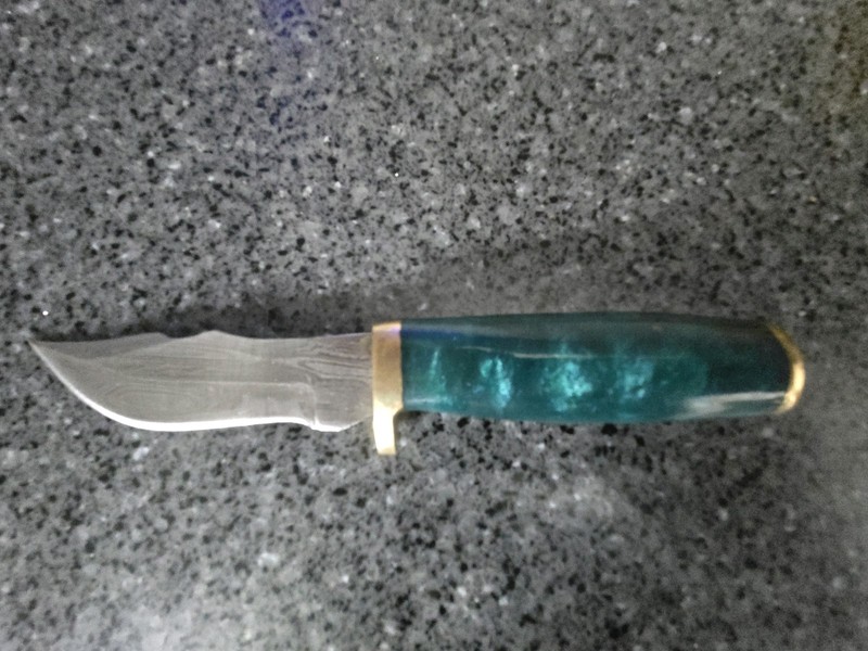 Custom Damascus Steel Knife – Teal Resin Handle – Handcrafted  Collector Quality