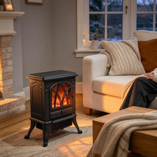 Black 2000W Electric Fireplace Fire Flame Effect Heater Log Burner Stove Standin