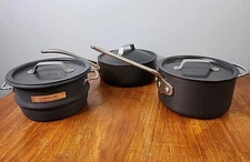 Vintage Calphalon Commercial Aluminum Cookware 6 Pcs Saucepan Pots Strainer Pan