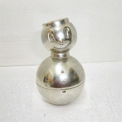 Vintage MCM Chrome Metal Roly Poly Clown Figural Coin Bank