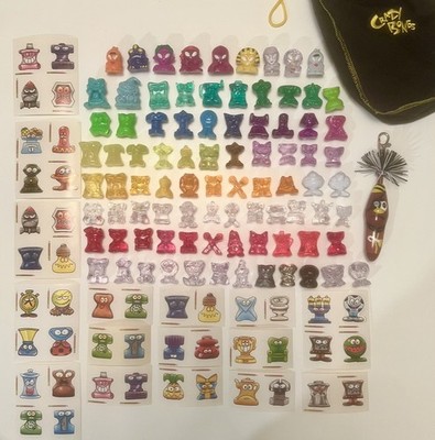 Gogo Crazy Bones 1990 Collection includes Vintage Stickers & Collectors Bag 