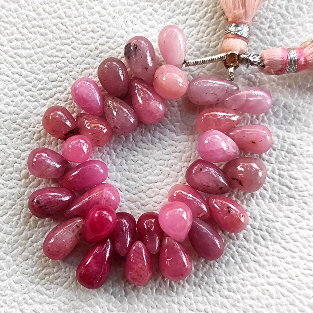 Pink Sapphire Gems 9x6 to 10x6 mm Smooth Teardrop Beads 4" Strand