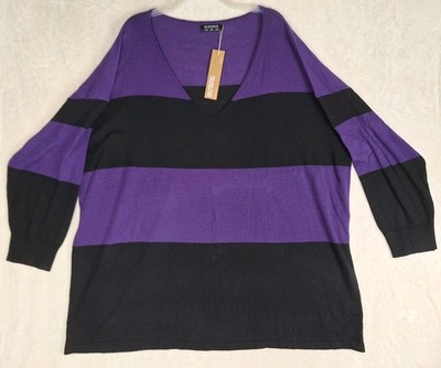 Bloomchic Womens Plus 26 Purple Black Striped Sweater Tunic Knit 4X Halloween 