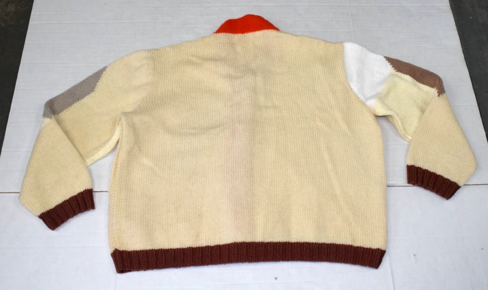 Vintage Wool Sweater Oversized 60s Beige Orange Color Pop Mod Handmade OOAK - Image 2 of 4