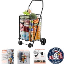 90 Lbs Capacity Folding Shopping Cart with Swivel Wheels - Durable and Versatile