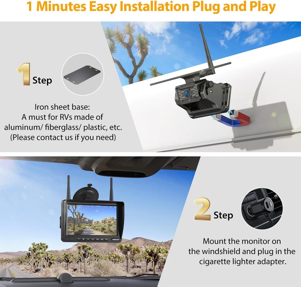 Dual RV Magnetic Wireless Backup Camera 7" HD 1080P Reverse 7 Inch-2 Cameras  - Image 2 of 4