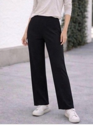 Eileen Fisher Pants Womens Medium Straight Leg Stretch Black Classic Minimalist