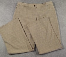 Vintage M S Womens Trousers UK 18 Short Neutral/Beige Plaid Elasticated Waist