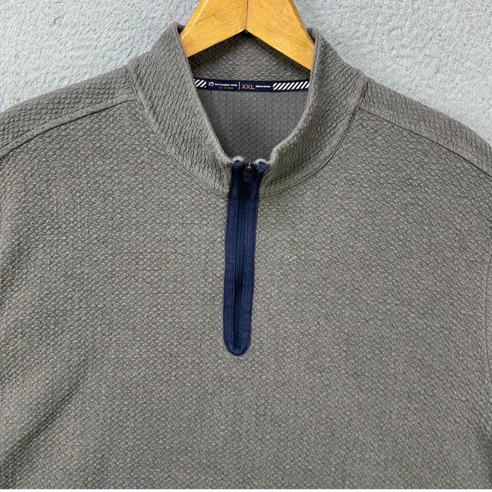 Sudadera Southern Tide Tide To Trail Para Hombres 2XL Gris Seersucker Cuarto Cremallera Logo Foto 4 de 4