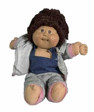 Cabbage Patch Kids Doll Brown Hair Ponytail 16" Signed KT - 1982