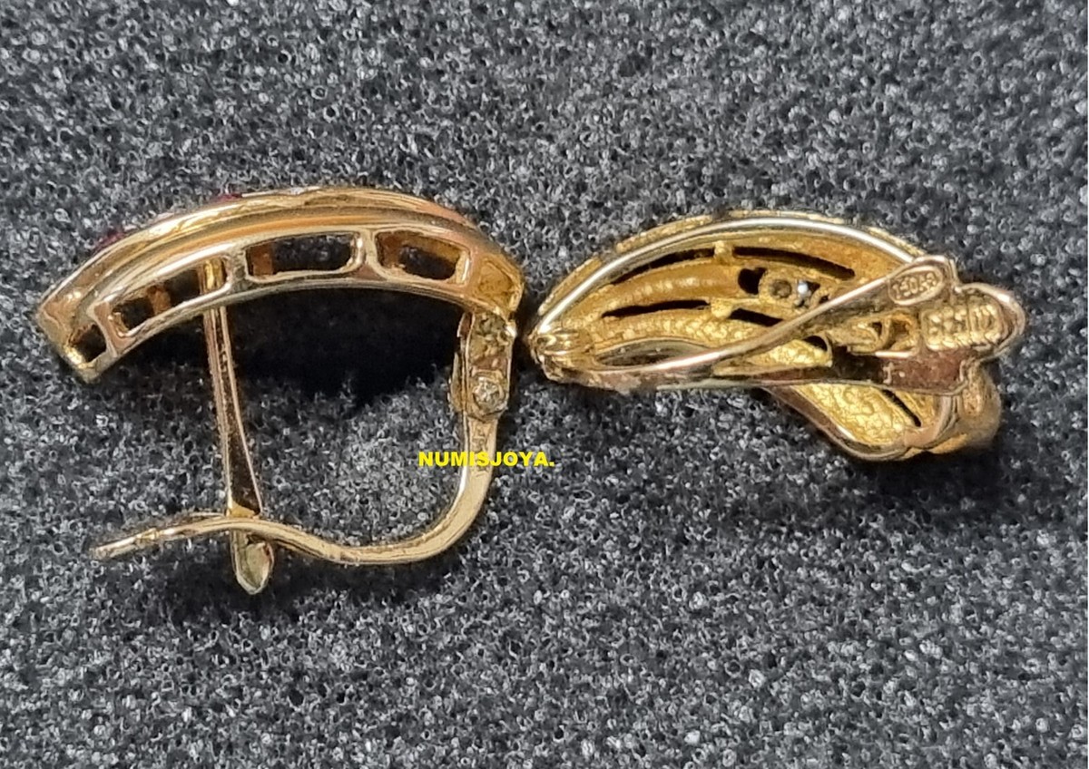 18k gold RUBYS and CIRCONIA EARRINGS. Weight 2.70 gr. 17 x 7.50 mm 