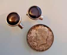Classy 1960's BLACK ONYX CUFFLINKS Patent Pending fastener marked 