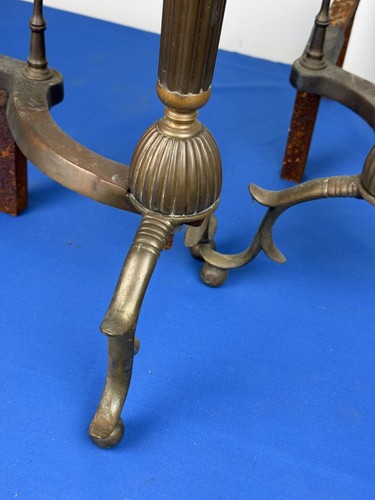 Antique Brass Andirons, Fluted Column & Cabriole Legs 23.25"H Cooking Spit Hook - Picture 15 of 20