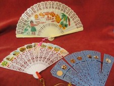 LOT OF 3 VINTAGE SOUVENIR PLASTIC HAND FANS HAWAII PUERTO RICO PARIS FRANCE