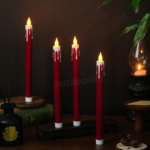 4pc Flameless Battery Operated Taper Candles with Flickering Flame Remote Red