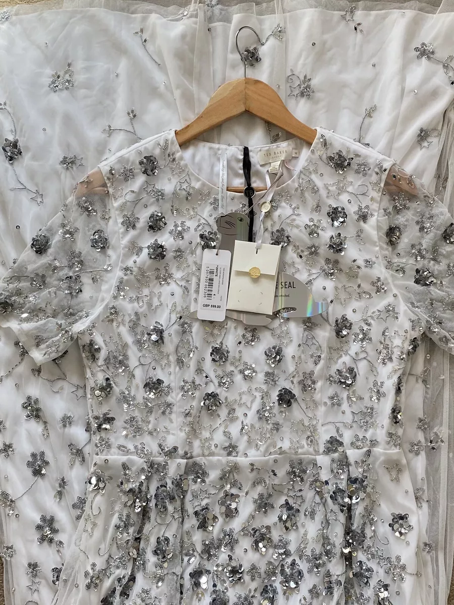 TED BAKER Bridal Morgona Stars Flowers Embellished Wedding Prom Dress Size 4 14