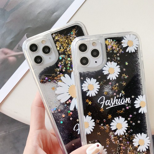 Daisy Flowers Liquid Glitter Quicksand Hard Phone Case iPhone 6 7 8 X 11 Pro Max - Picture 2 of 9