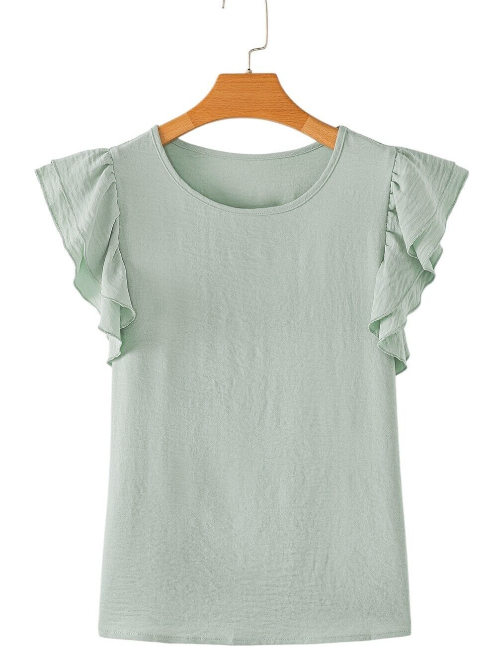 Aqua Green Ruffled Short Sleeve Top New