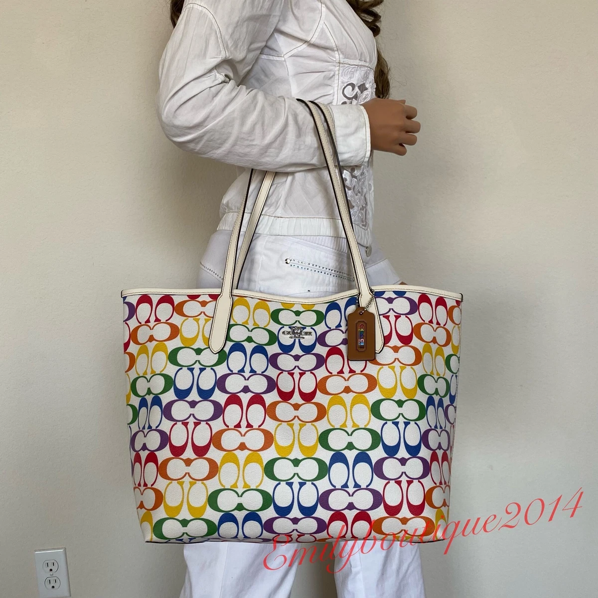 Coach City Tote In Rainbow Signature Canvas