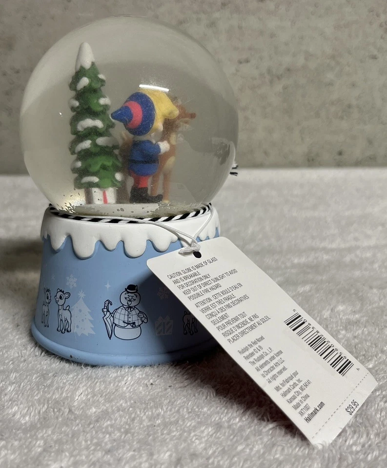 Новый с ценниками музыкальный снежный шар Hallmark Rudolph the Red-Nosed Reindeer снят с производства без коробки - Изображение 3 из 4