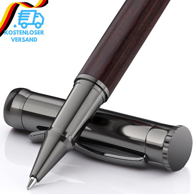WEMATE Holz Tintenroller Set, Inkl. 2 Ersatzminen - Schwarz & Blau, Rollerball F