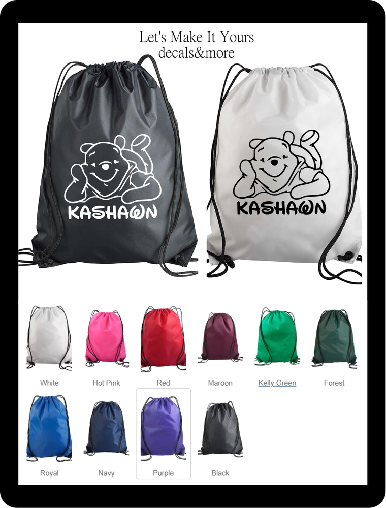 WINNIE THE POOH NYLON DRAWSTRING BACKPACK SPORTS BAG PERSONALIZED W/ NAME FREE