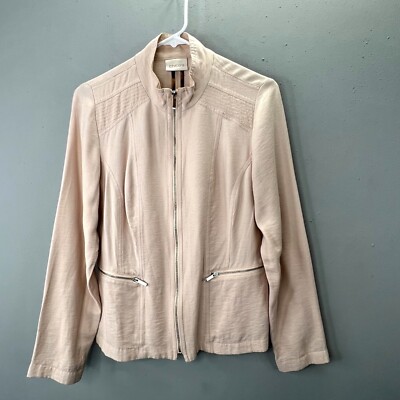 Chicos Easy Texture Crossover Zip Up Jacket Beige size 0 US S Pockets
