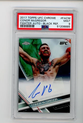 2017 1ST Topps Chrome UFC BLACK Refractor Conor McGregor 3/10 Auto PSA 9