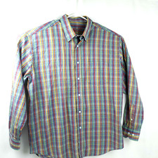 BUGATCHI UOMO Mens XL Multi-Colored Checked Striped Cotton Dress Shirt EUC