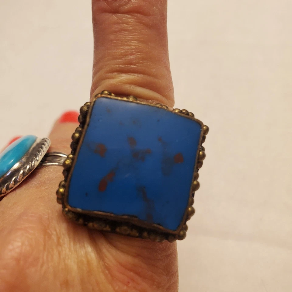 ¿Lapislázuli? Anillo ajustable de joyería de cobre de regalo hecho a mano con piedras preciosas azules  Foto 2 de 4