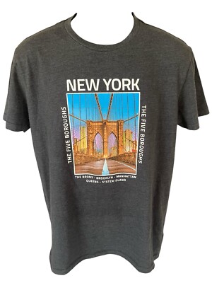 Aeropostale T-Shirt Men's Medium Dark Gray New York 5 Boroughs Brooklyn Bridge