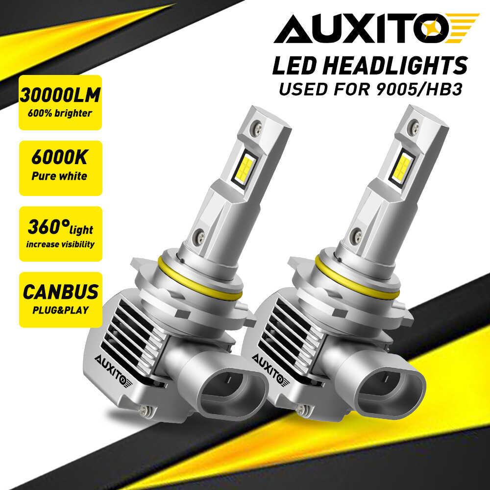 AUXITO 9005/HB3 Bulbs - Super Bright 30,000LM, 6500K Cool White, Plug & Play With Fan, 50,000 Hour Life (2 Pack)