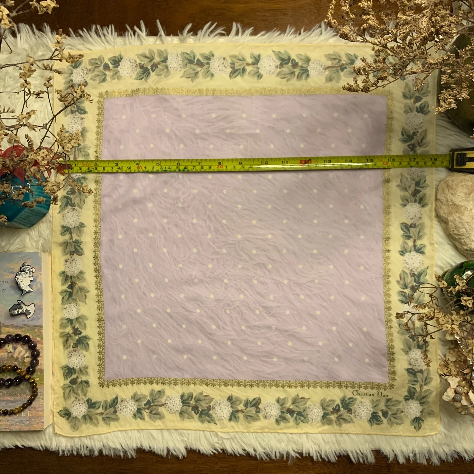 CHRISTIAN DIOR   Authentique   18 x 18 pouces   Coton le plus fin   Foulard carré   Feuille d'or