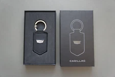 NIB Genuine Cadillac Silver Crest Premium Black Suede Leather Keychain Key Ring