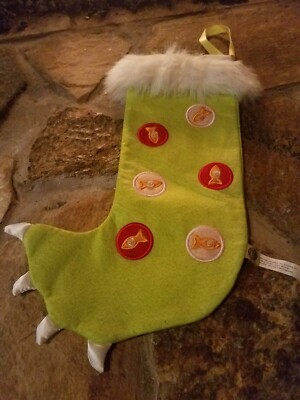 Pier 1 Imports Kitty Cat Christmas Stocking Claws Green Applique Fish White Fur 