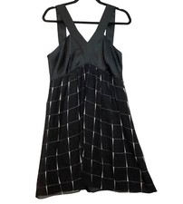 Express Black Silk Sleeveless Dress Checkered Women Large Lined Party Cocktail