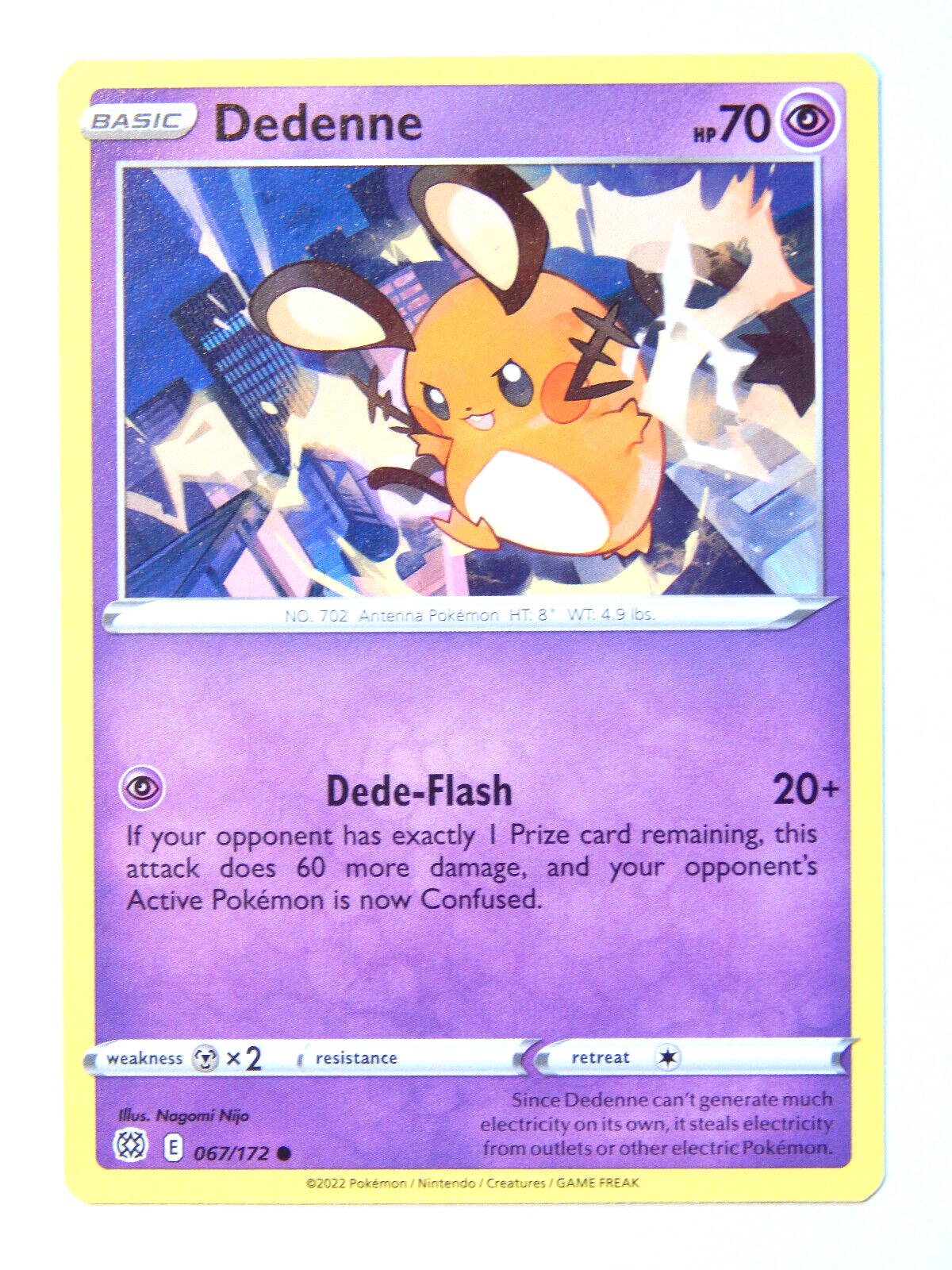 Dedenne 067/172 (NM, Pokemon Card, Brilliant Stars 2022, Psychic, Common)