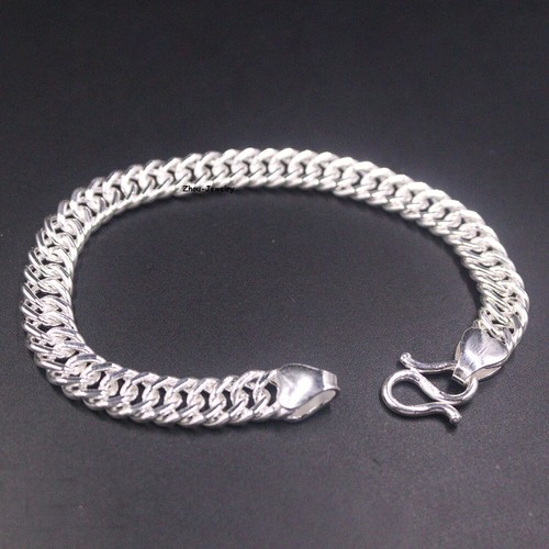Pure S999 Fine Silver 999 Chain 8mm Cuban Curb Link bracelet 19-20g 7.5inch - Picture 4 of 5