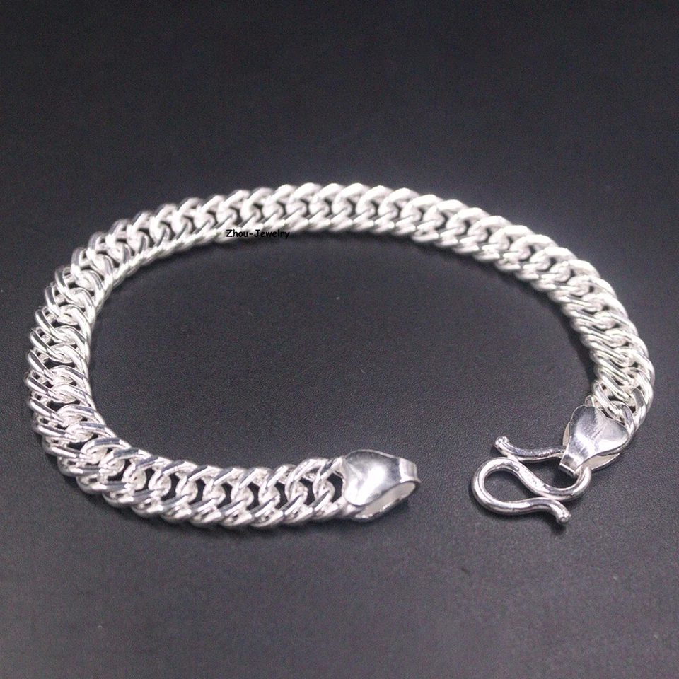 Pulsera de eslabones cubanos de cadena de plata fina 9999 pura de 8 mm 19-20 g 7,5 pulgadas 18 cm Foto 4 de 4
