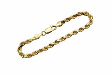 10k Yellow Gold Men Women 4mm D/Cut Rope Chain Bracelet Size 8" Hollow