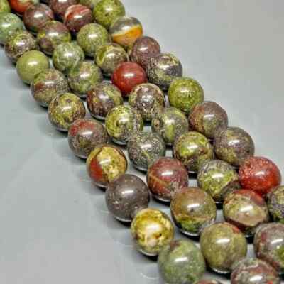 Natural Dragon Bloodstone, 6mm Smooth Round Gemstone Beads Strand 15''.