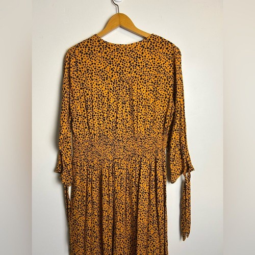 Reborn J Midi Dress Sz XL Cheetah V-Neck Feminine Old Money Flowy Casual Mustard - Picture 3 of 15