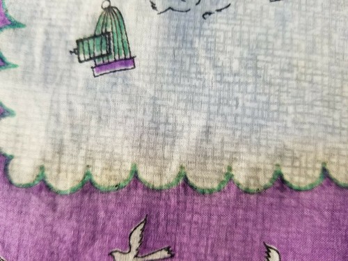 FREEDOM! VINTAGE BIRDS & CAGES SMALL RAYON & SILK SCARF / HANDKERCHIEF 1950s - 第 7/11 張圖片