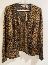 Chico's Leopard Faux fur with PU trim jacket. Luxury look but causal, size 1