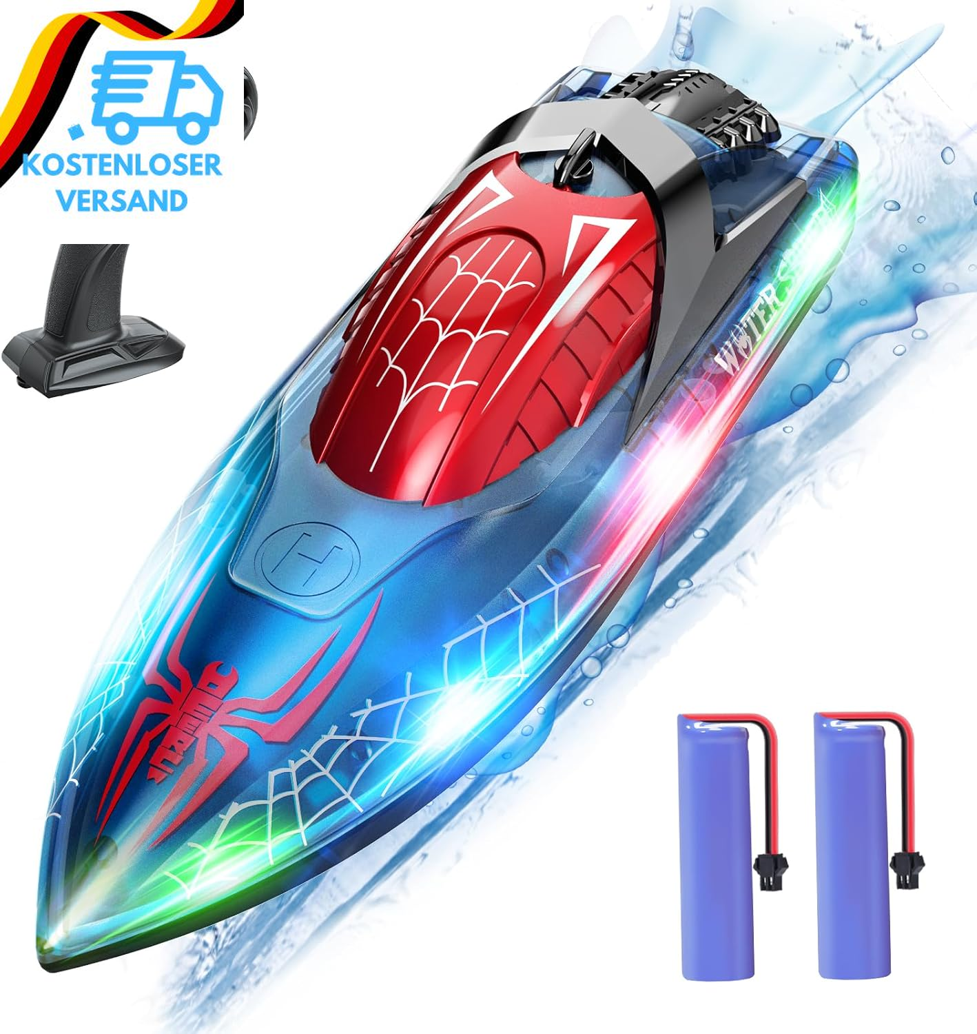 4DRC S7 Ferngesteuertes Boot Mit LED-Licht, RC Boot 25+ KM/H, 2,4-GHz Rennboote, 2 Batterien Für 40 Minuten Spielzeit, Pools Und Seen Spielzeug Geschenk Für Kinder Ab 8 Jahre