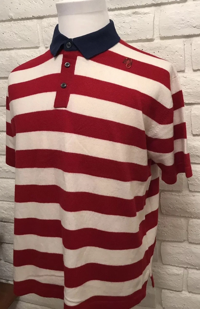 Red and white striped polo on sale t shirt
