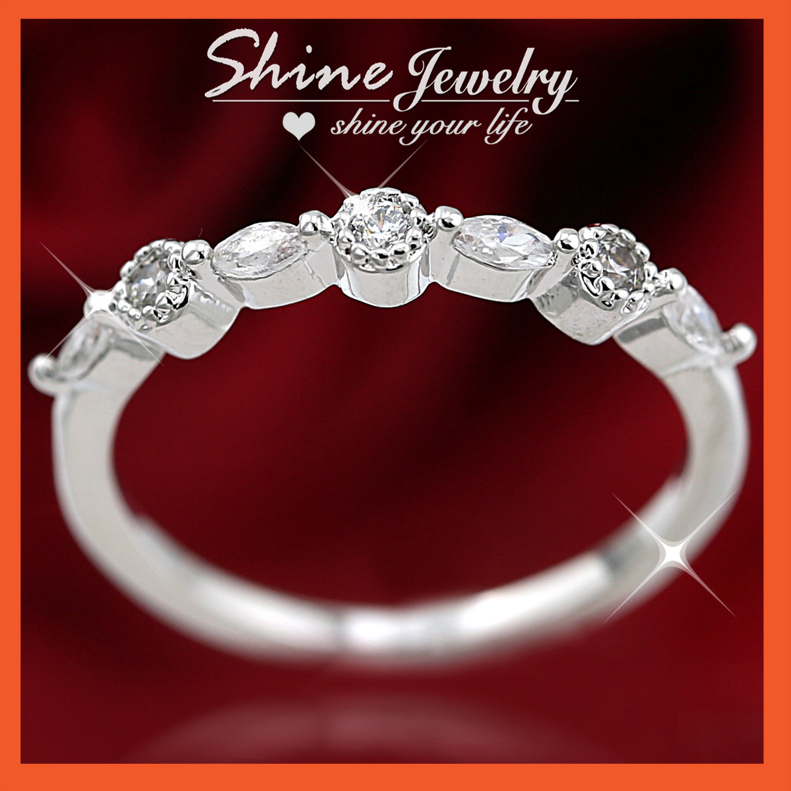 9K WHITE GOLD GF ETERNITY WEDDING STACKABLE MARQUISE CRYSTAL THIN BAND ...