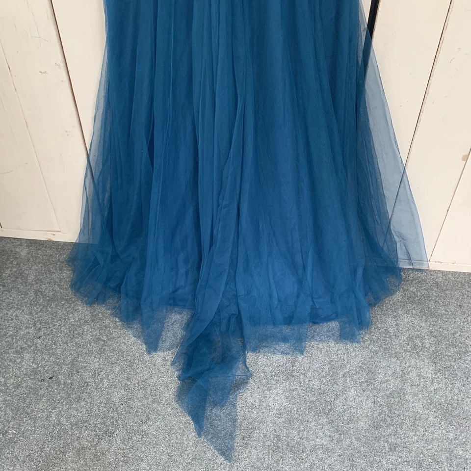 Vestido Largo Ever Pretty Tul Evento Especial Talla 6XL Formal Azul Teal Fluido Cuello en V Foto 3 de 4